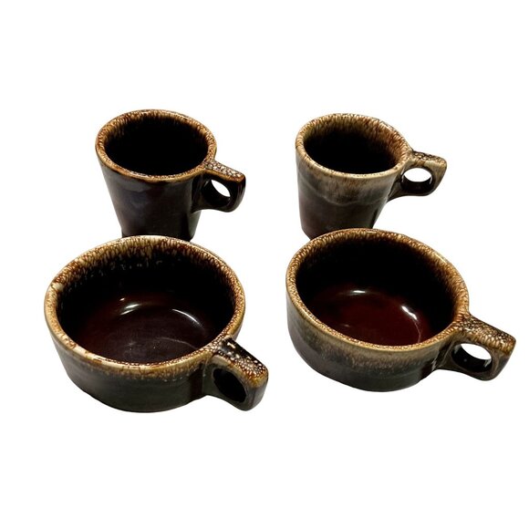 HULL BROWN DRIP SOUP MUGS COFFEE MUGS SET OF 2 EACH STONEWARE OVENSAFE USA - Picture 2 of 3